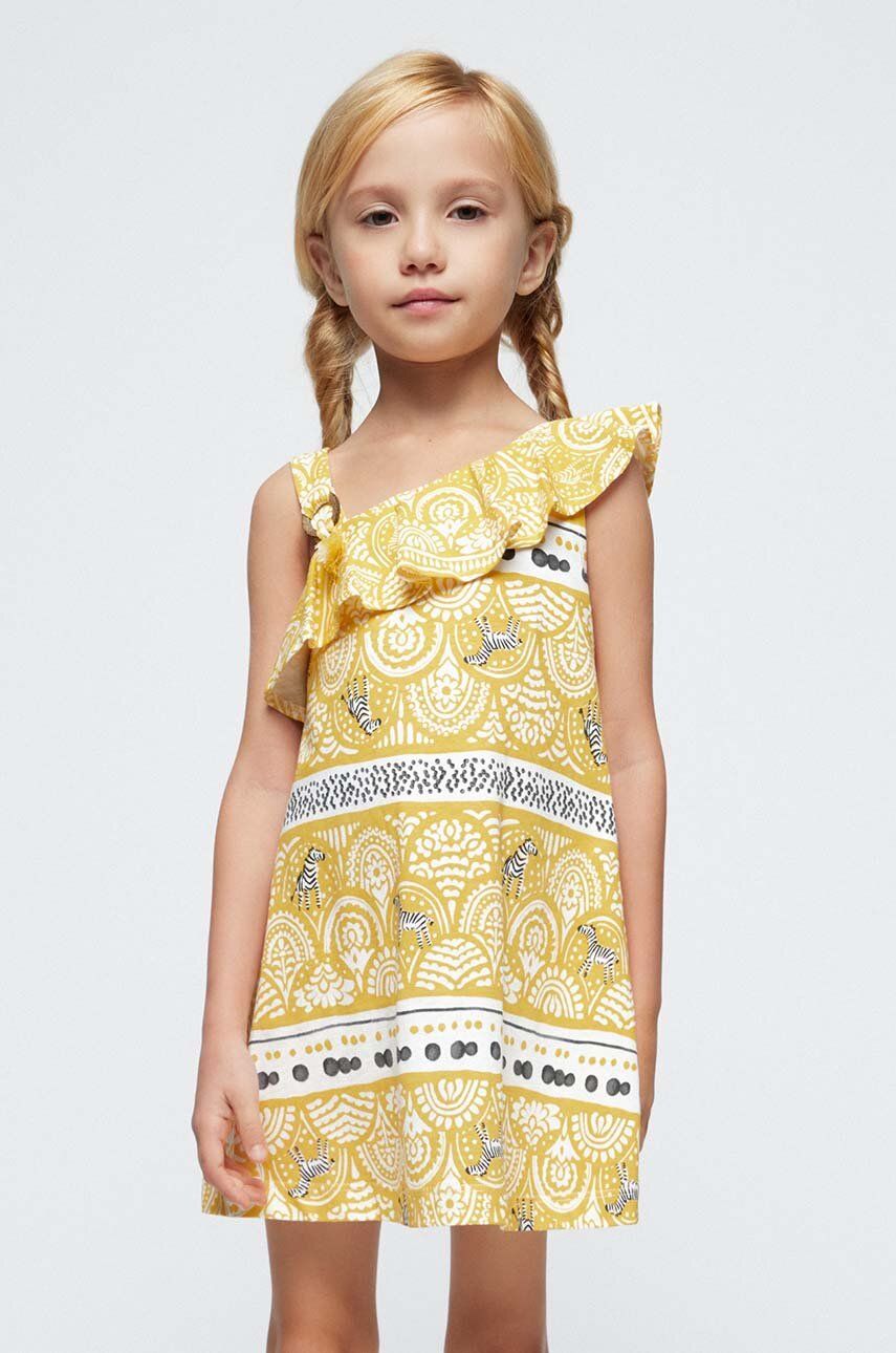 Mayoral rochie din bumbac pentru copii culoarea galben, mini, evazati
