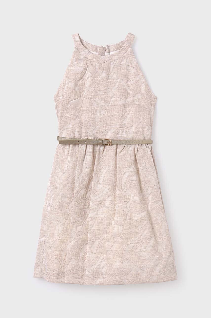 Детское платье Mayoral цвет бежевый mini расклешённая Детское платье Mayoral цвет бежевый mini расклешённая