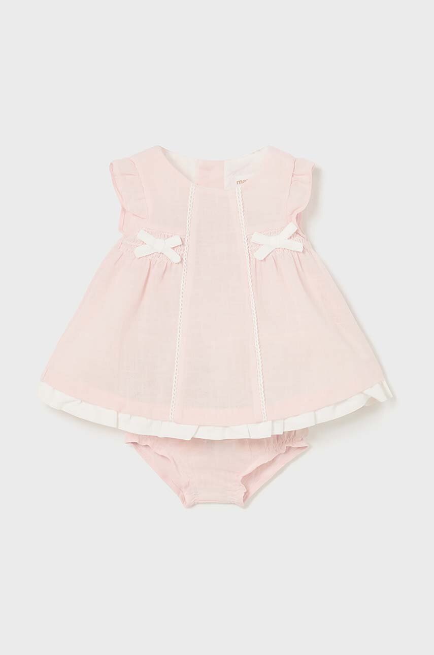 Mayoral Newborn rochie cu amestec de in pentru copii culoarea bej, mini, evazati