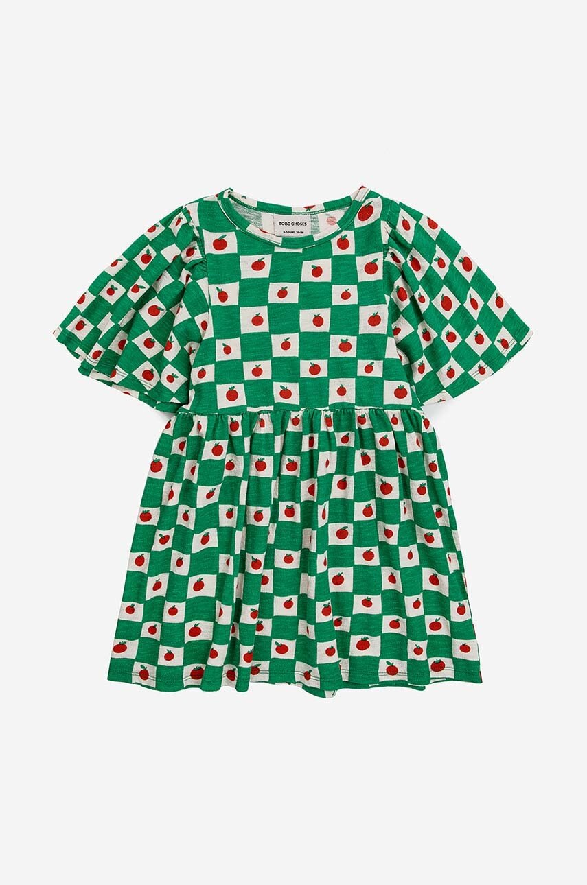 Дитяча бавовняна сукня Bobo Choses колір зелений mini розкльошена