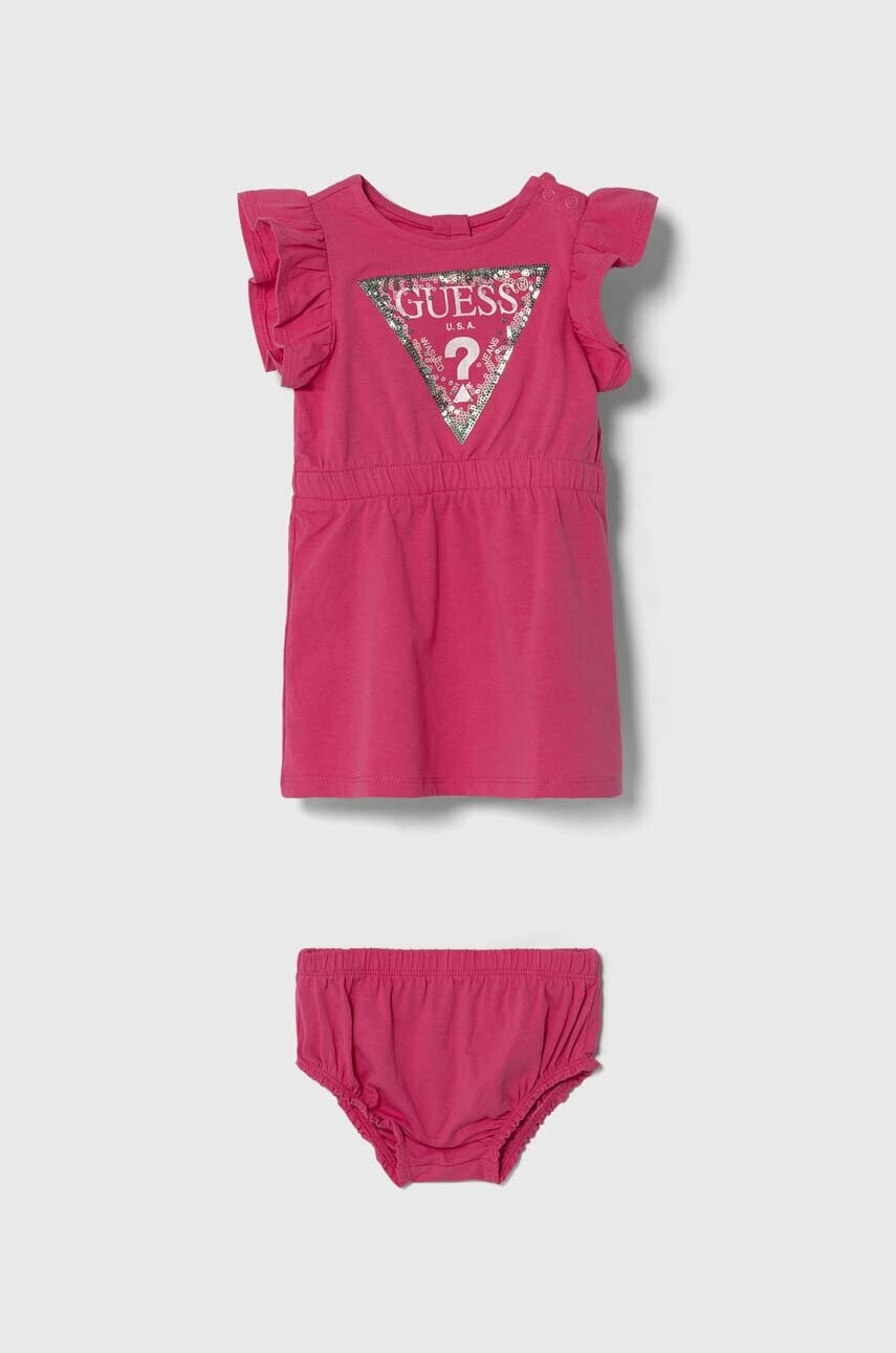 Levně Kojenecké šaty Guess růžová barva, mini, áčková