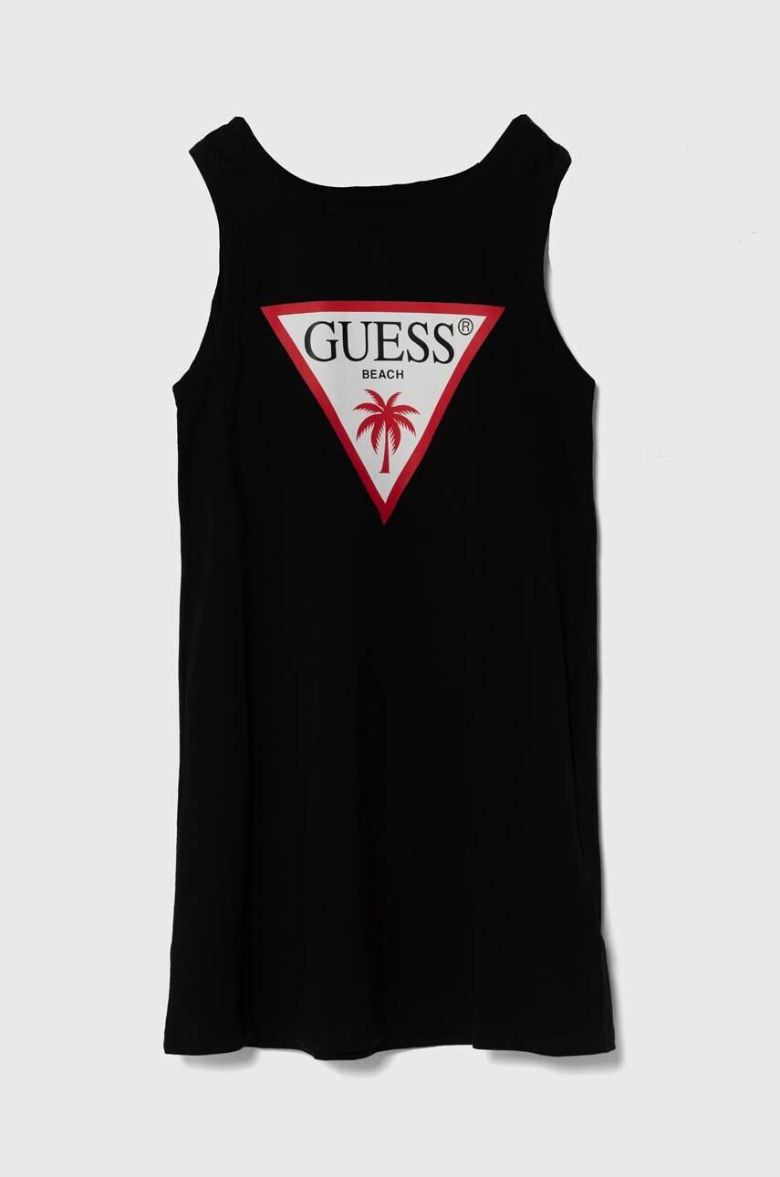 Levně Dětské bavlněné šaty Guess černá barva, mini