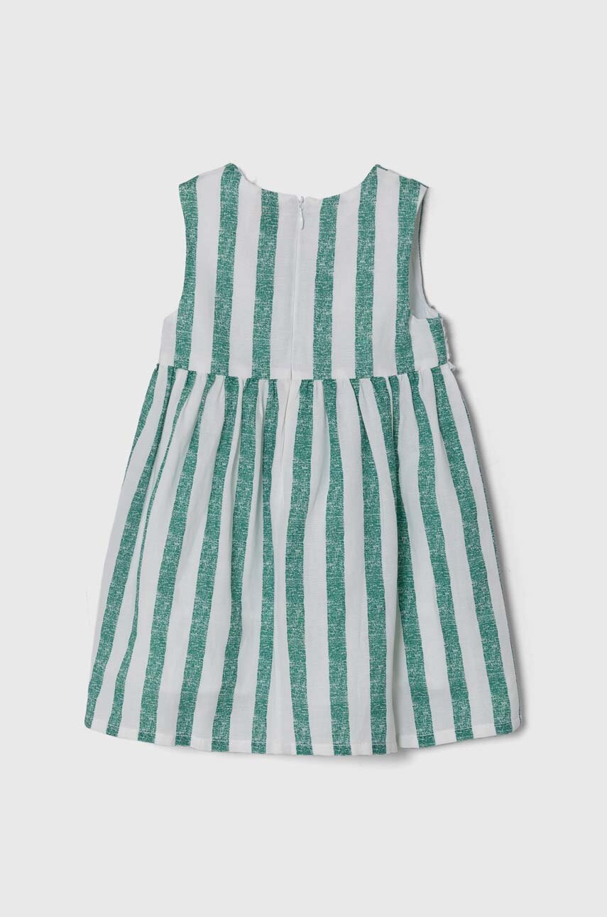 Дитяча сукня з домішкою льону Guess колір зелений mini розкльошена