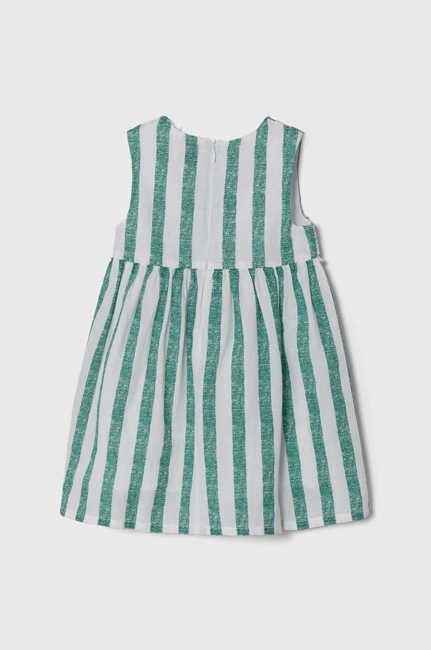 Дитяча сукня з домішкою льону Guess колір зелений mini розкльошена Дитяча сукня з домішкою льону Guess колір зелений mini розкльошена