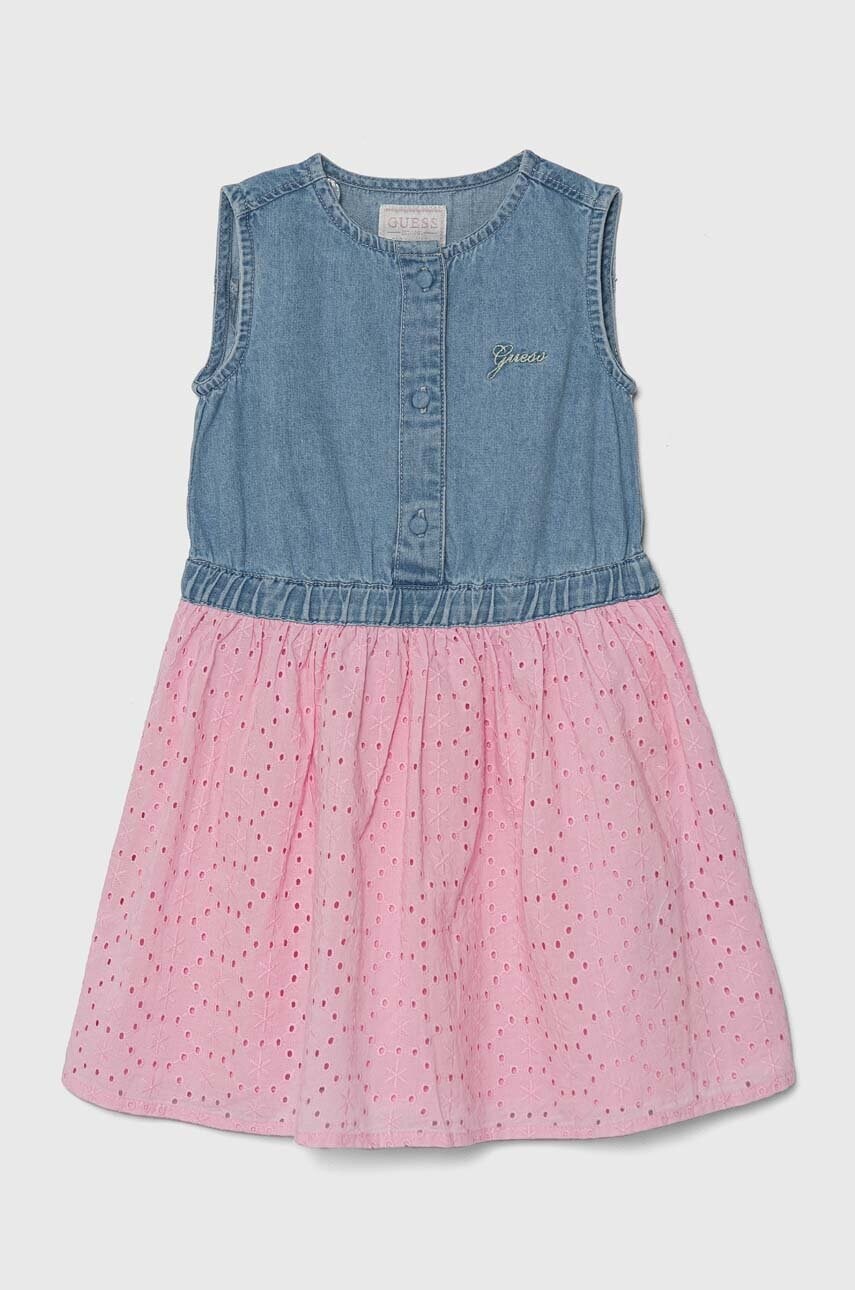 Levně Dětské bavlněné šaty Guess růžová barva, mini