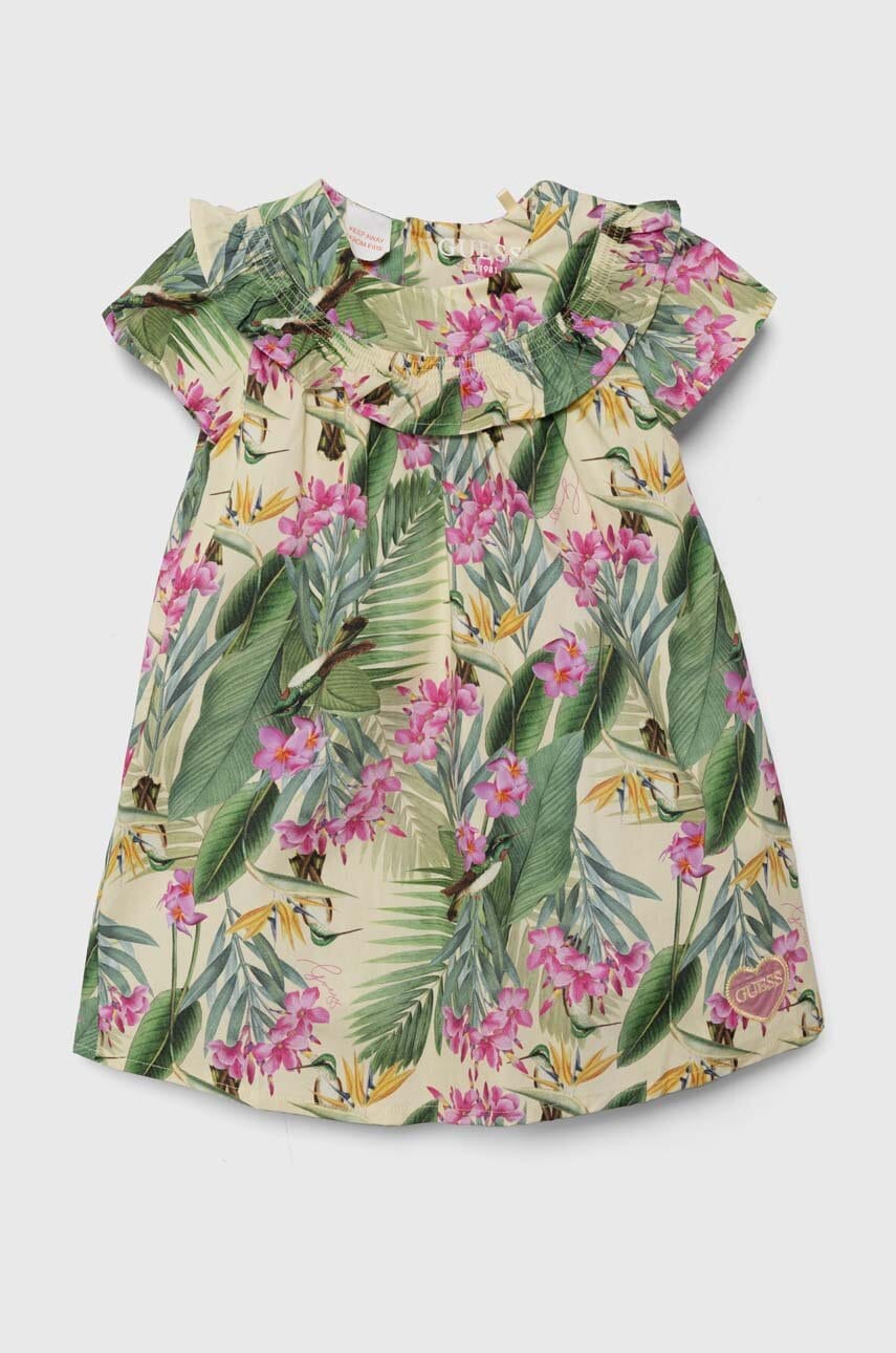 Levně Dívčí šaty Guess zelená barva, mini