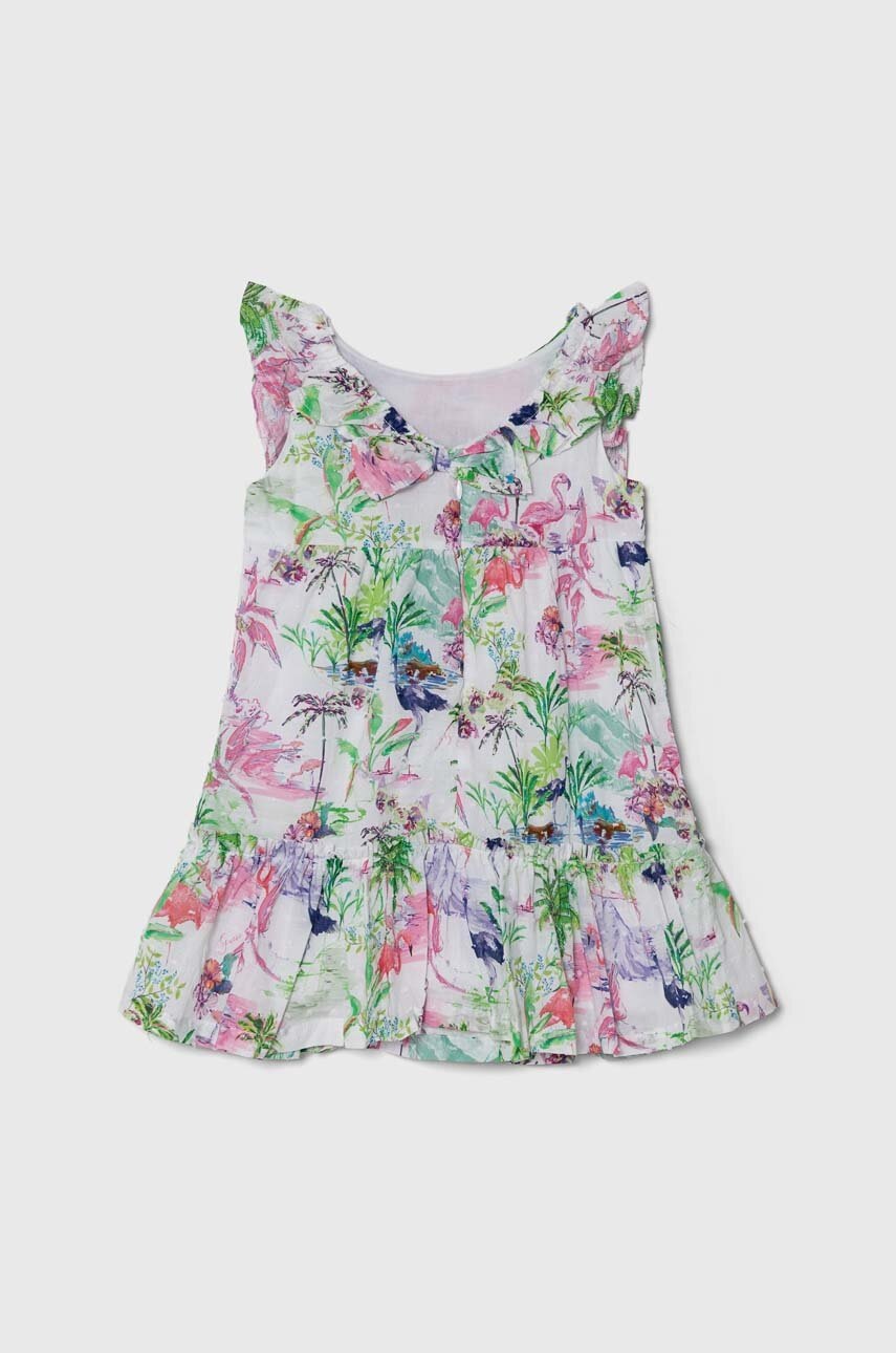 Дитяча бавовняна сукня Guess колір зелений mini розкльошена
