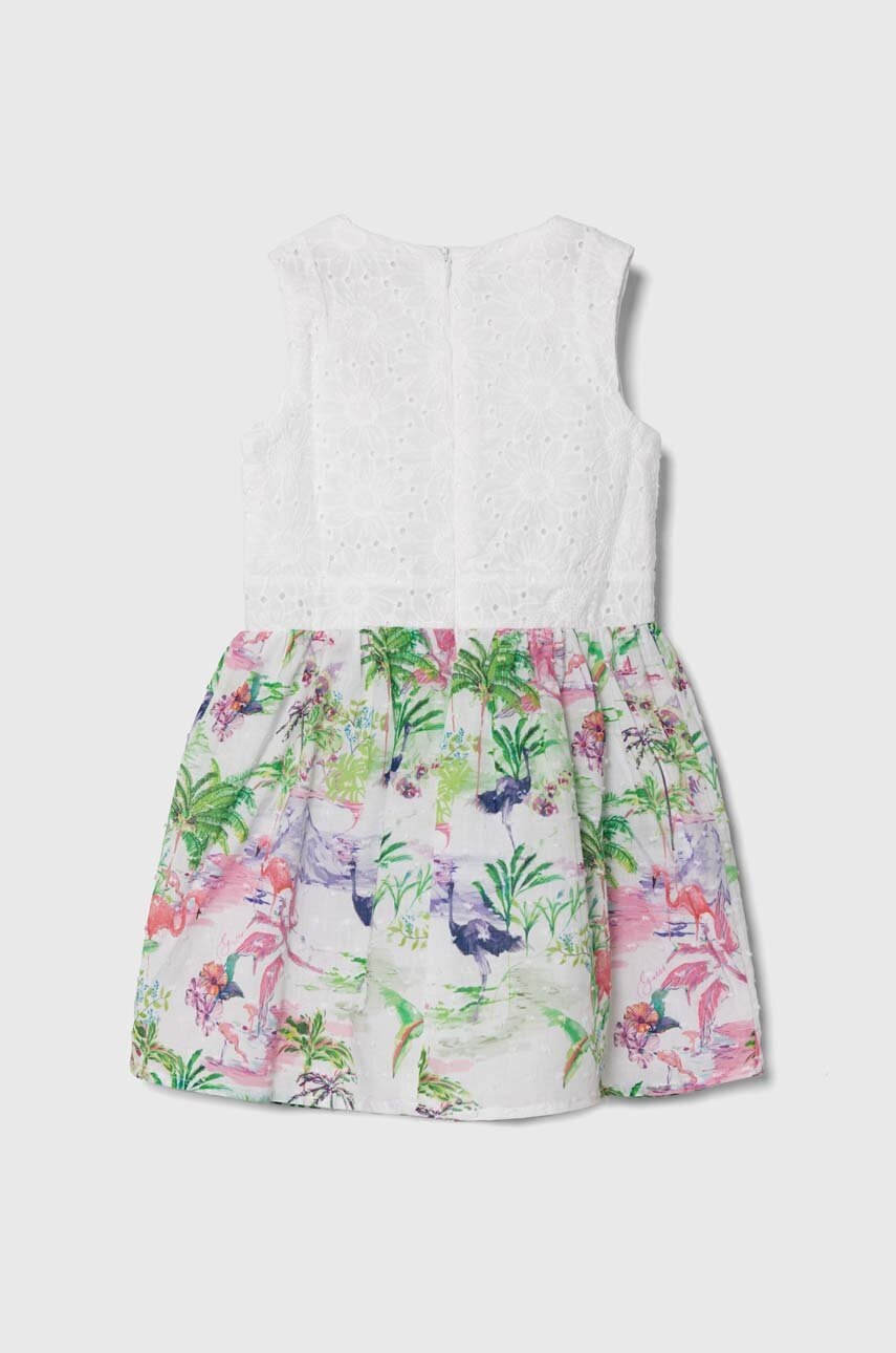 Дитяча бавовняна сукня Guess колір білий mini розкльошена