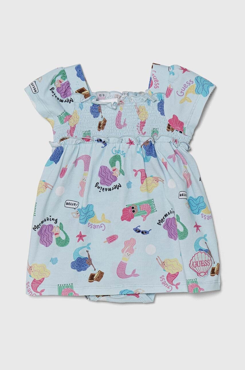 Levně Kojenecké šaty Guess tyrkysová barva, mini, áčková