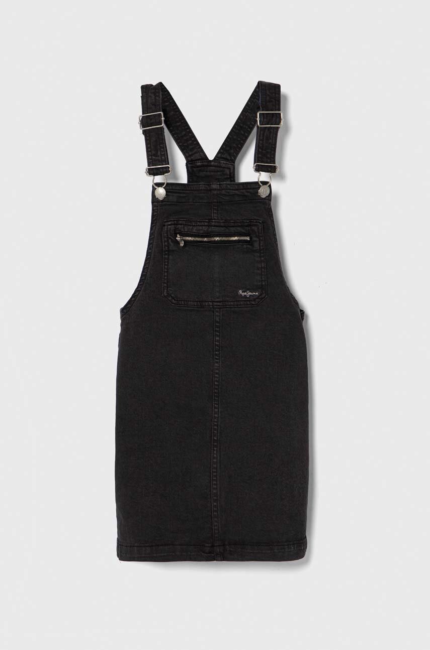 Pepe Jeans rochie din denim pentru copii PINAFORE JR culoarea negru, mini, evazati