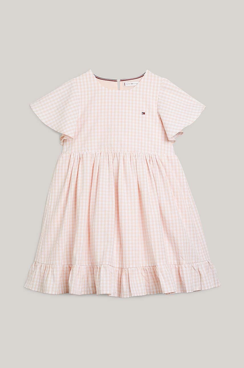 Хлопковое детское платье Tommy Hilfiger цвет розовый mini расклешённая