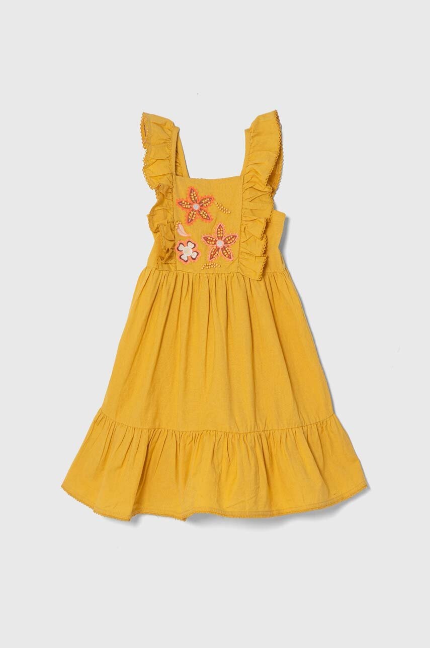 zippy rochie cu amestec de in pentru copii culoarea galben, mini, evazată