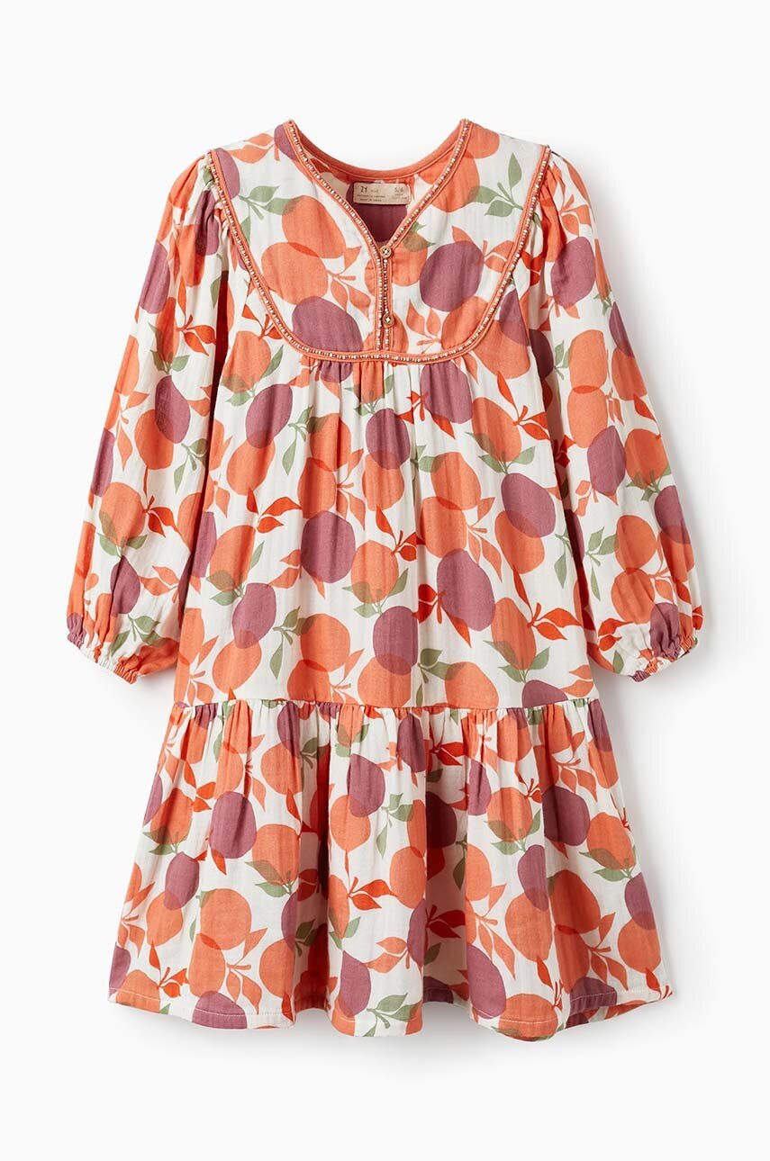 Хлопковое детское платье zippy цвет оранжевый mini расклешённая Хлопковое детское платье zippy цвет оранжевый mini расклешённая