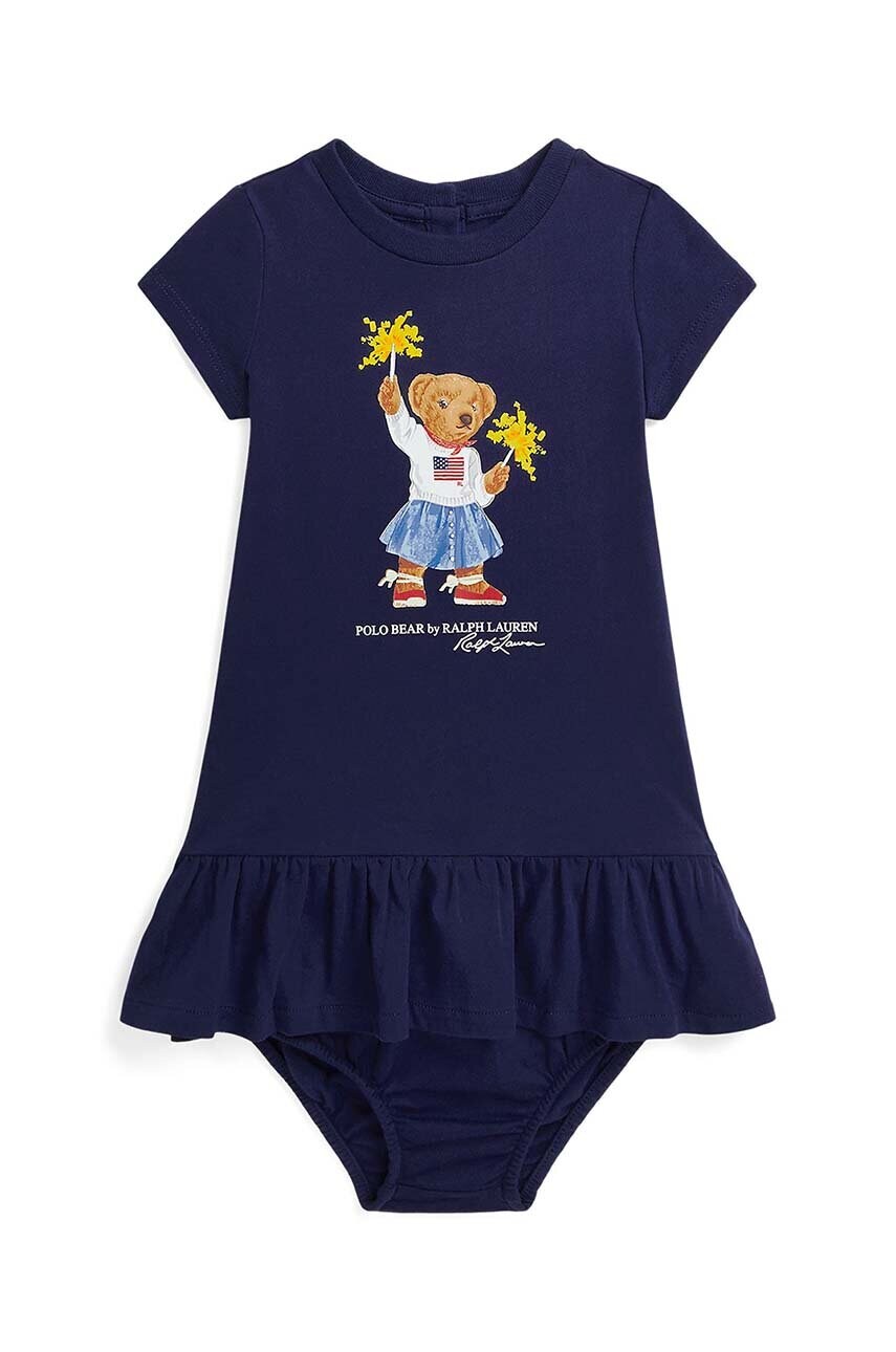 Levně Dětské bavlněné šaty Polo Ralph Lauren tmavomodrá barva, mini, 310953280001