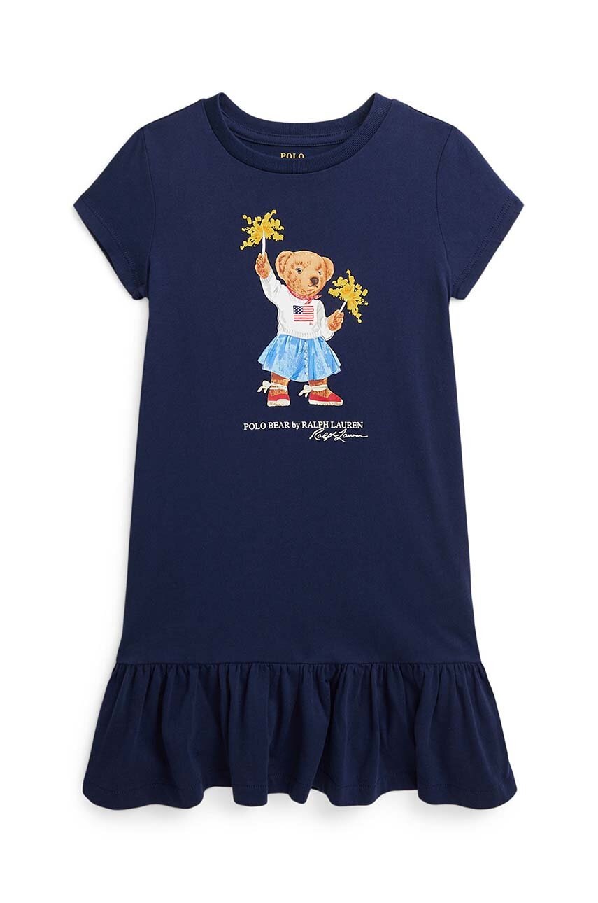 

Детска памучна рокля Polo Ralph Lauren в тъмносиньо среднодълга разкроена 312953280001, Тъмносин