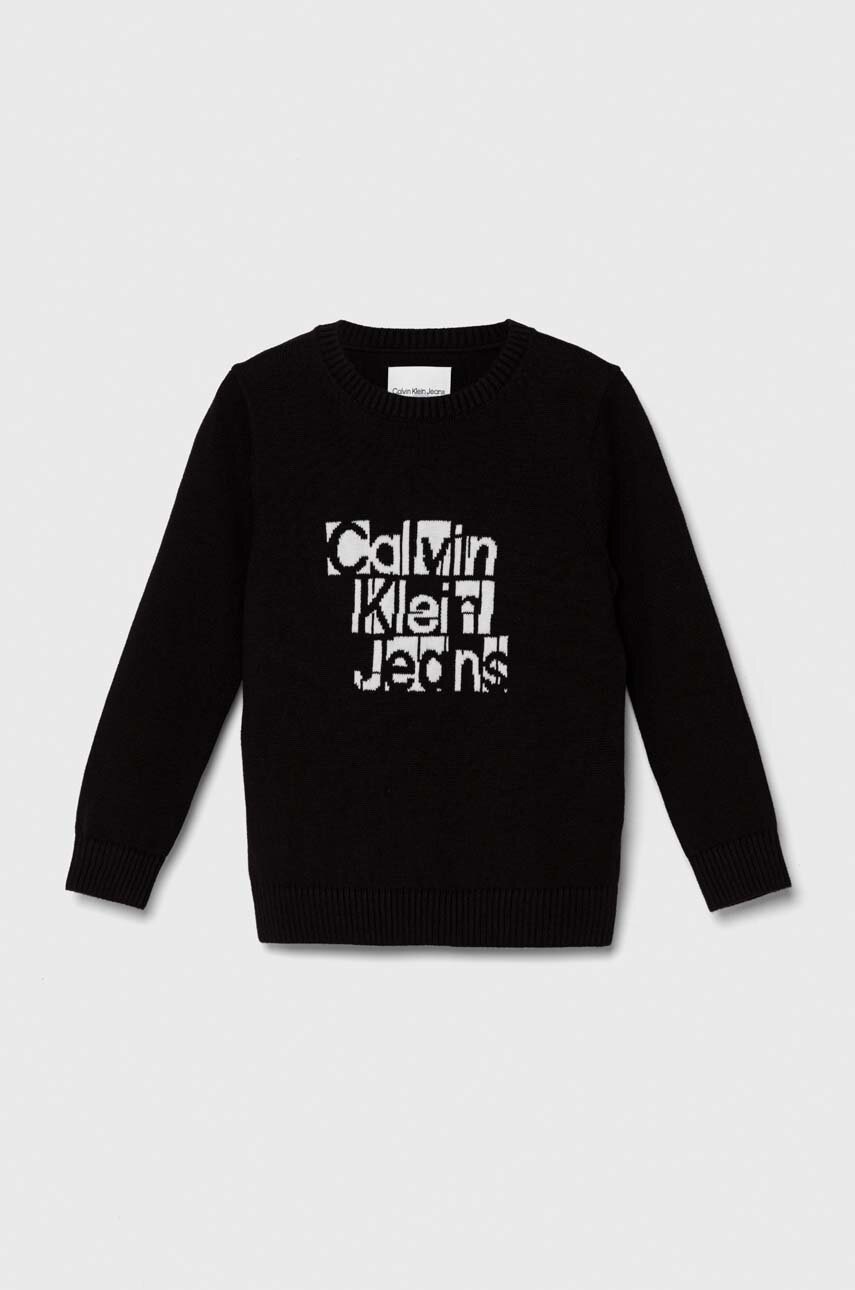 

Детски памучен пуловер Calvin Klein Jeans в черно от лека материя, Черен