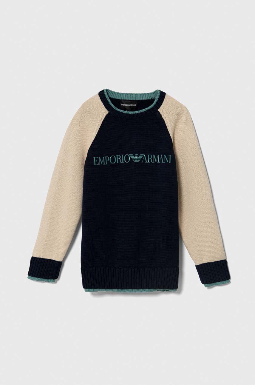 Dětský bavlněný svetr Emporio Armani tmavomodrá barva, lehký