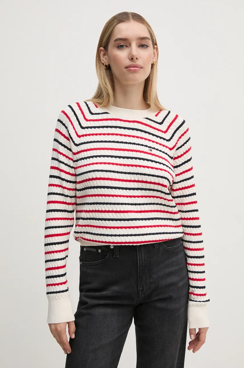 

Памучен пуловер Tommy Hilfiger от лека материя WW0WW41142, Бял