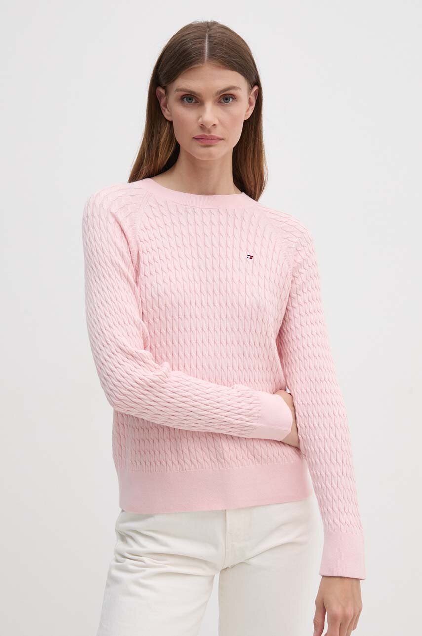 

Памучен пуловер Tommy Hilfiger в розово от лека материя WW0WW41142, Розов