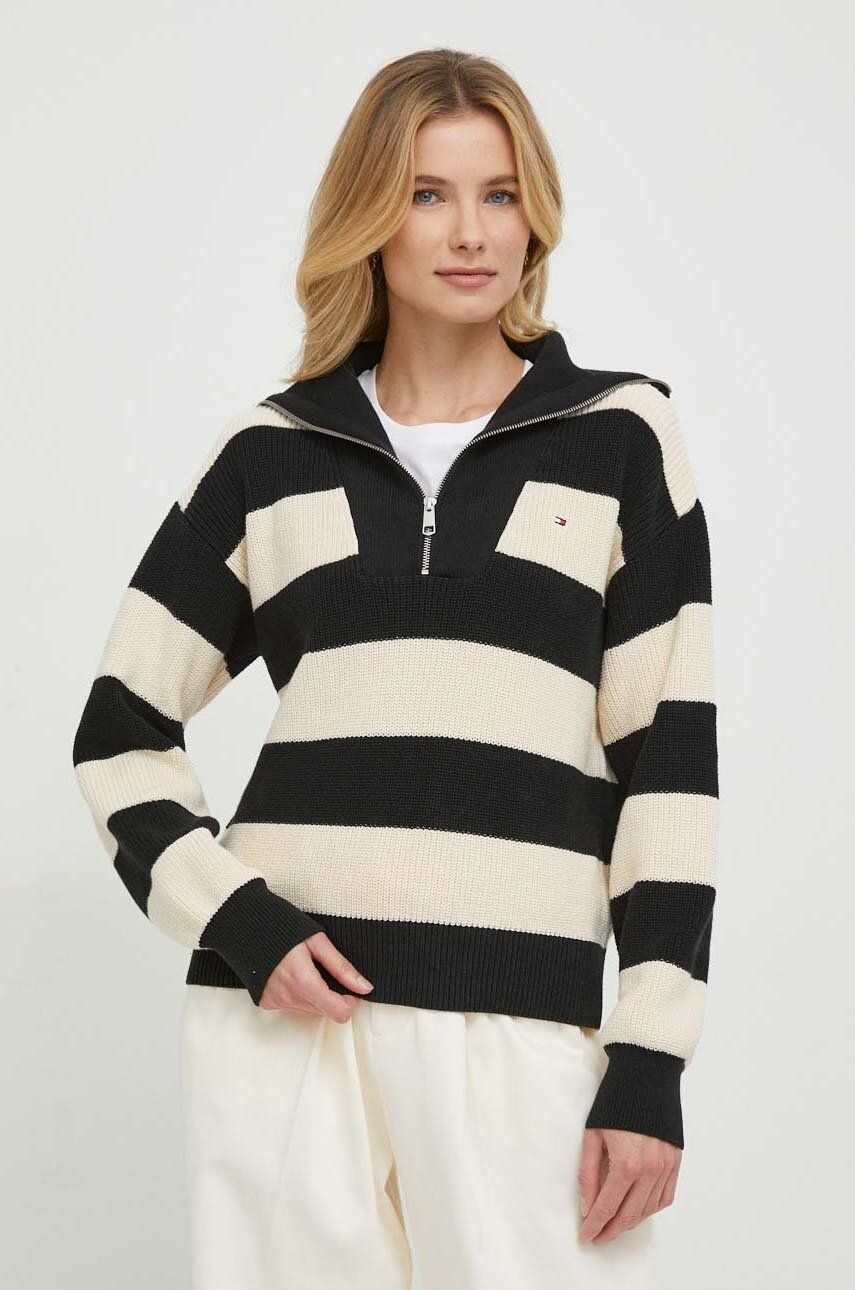 Levně Bavlněný svetr Tommy Hilfiger černá barva, hřejivý, s golfem, WW0WW42420