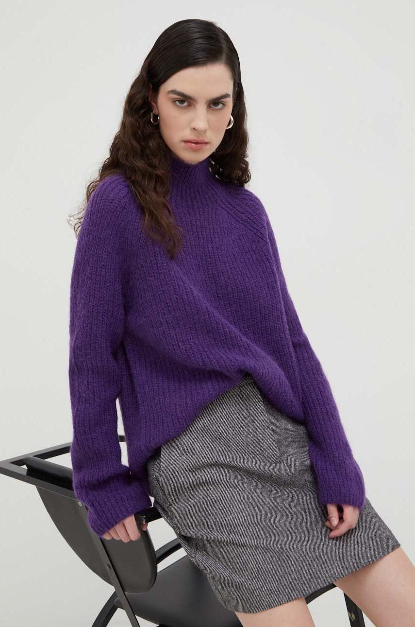 Marc O'Polo pulover de lana femei, culoarea violet, cu turtleneck