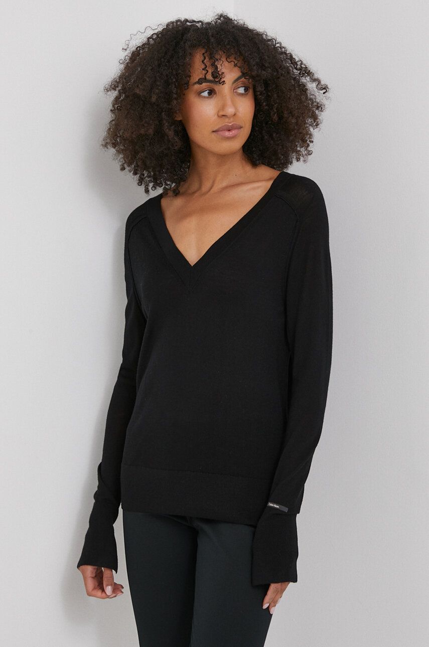 Levně Vlněný svetr Calvin Klein dámský, černá barva, lehký, K20K206793