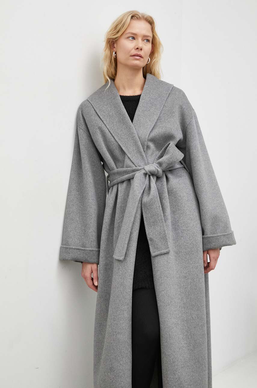 Levně Vlněný kabát By Malene Birger šedá barva, přechodný, oversize