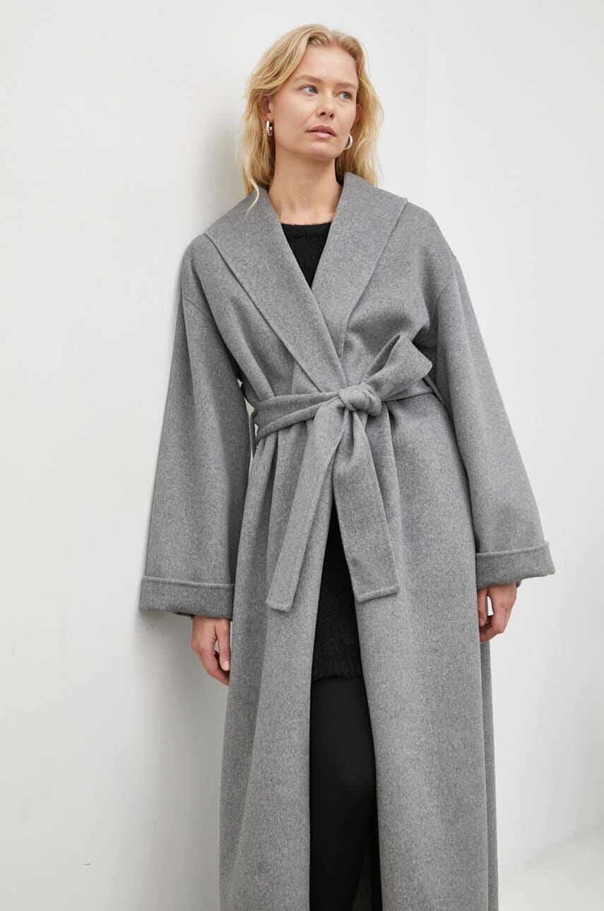 Vlněný kabát By Malene Birger šedá barva, přechodný, oversize