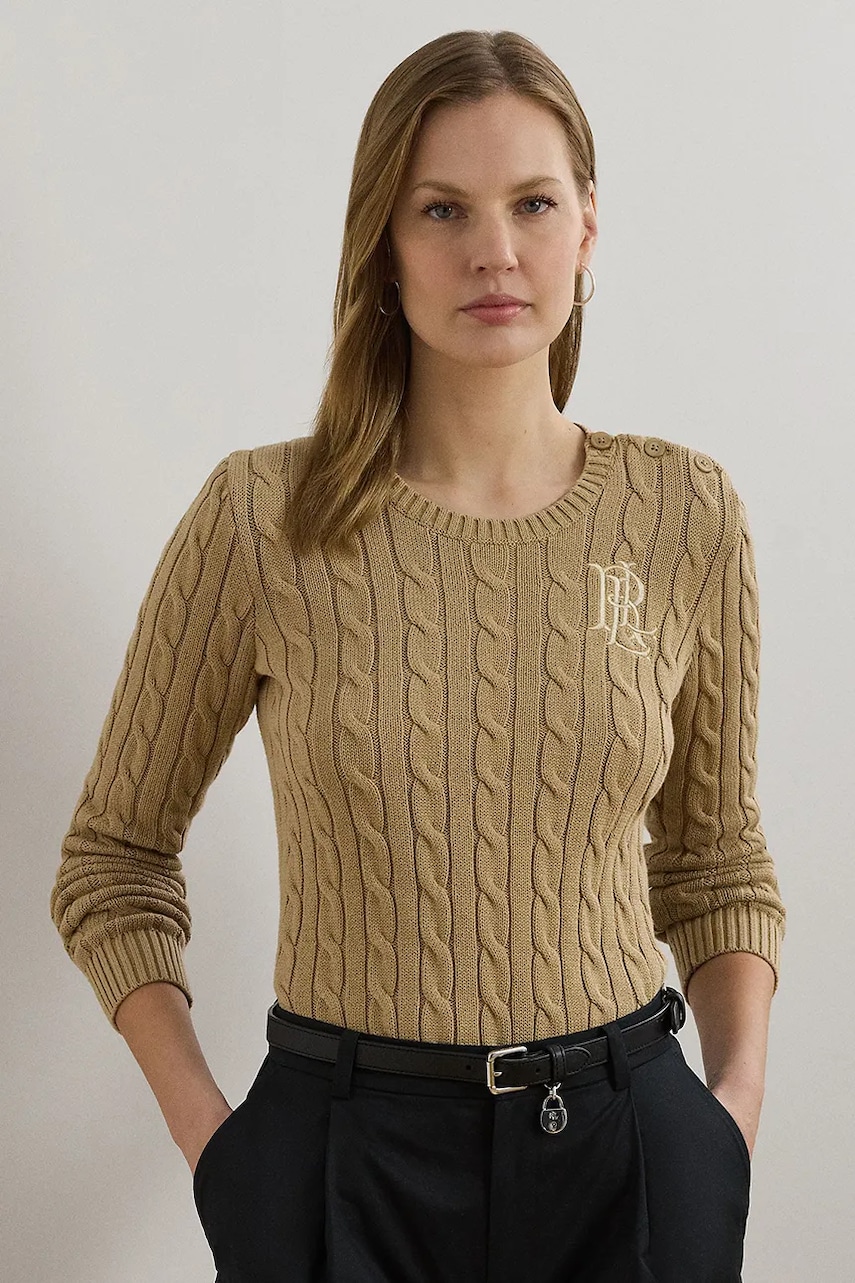 Бавовняний светр Lauren Ralph Lauren колір бежевий 200932223