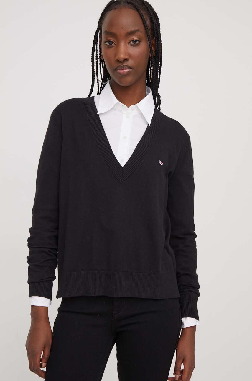 Tommy Jeans pulover femei, culoarea negru, light DW0DW17251