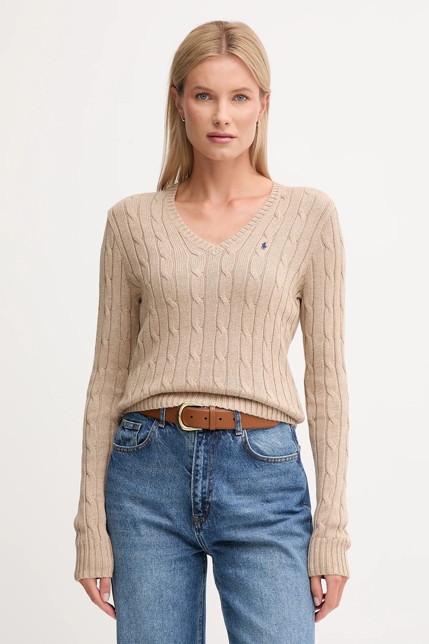 Levně Bavlněný svetr Polo Ralph Lauren béžová barva, lehký, 211945652