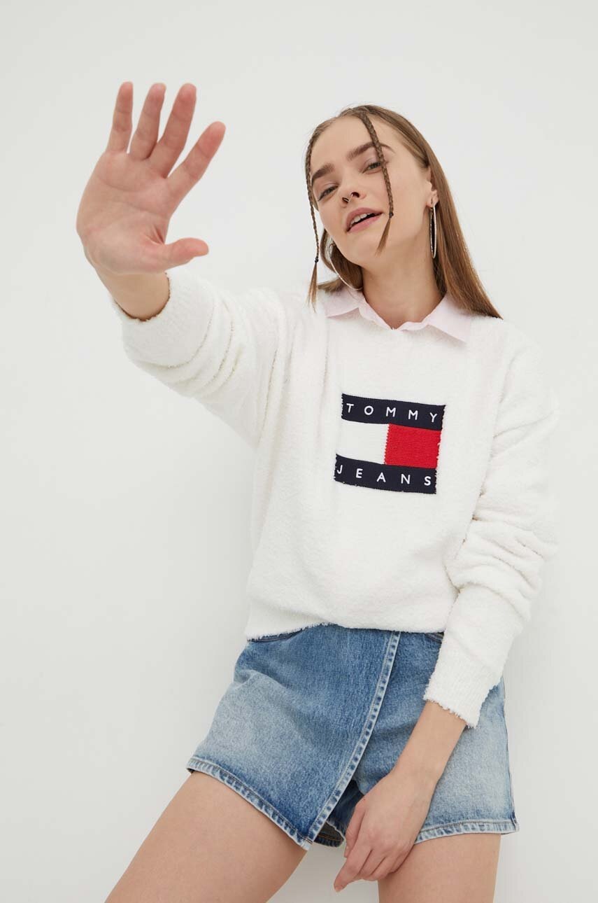 Levně Svetr Tommy Jeans dámský, bílá barva