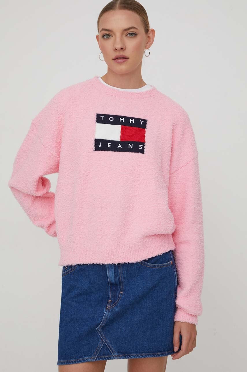 Levně Svetr Tommy Jeans dámský, růžová barva