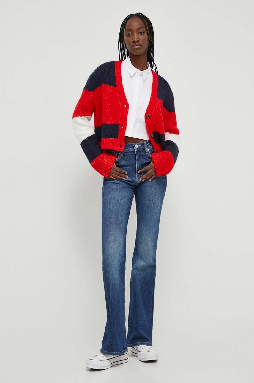 Tommy Jeans cardigan din amestec de lana culoarea albastru marin