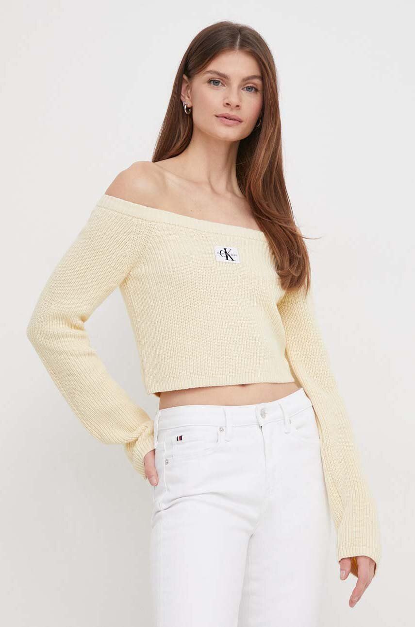 Levně Bavlněný svetr Calvin Klein Jeans žlutá barva, J20J222628