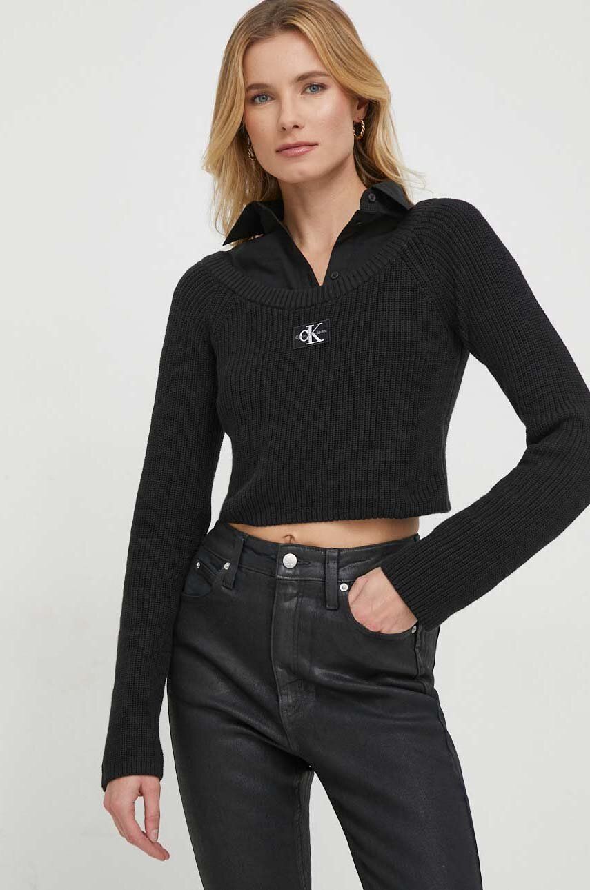 Levně Bavlněný svetr Calvin Klein Jeans černá barva, J20J222628
