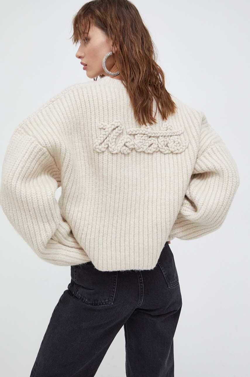 Rotate pulover din amestec de lana femei, culoarea bej, călduros