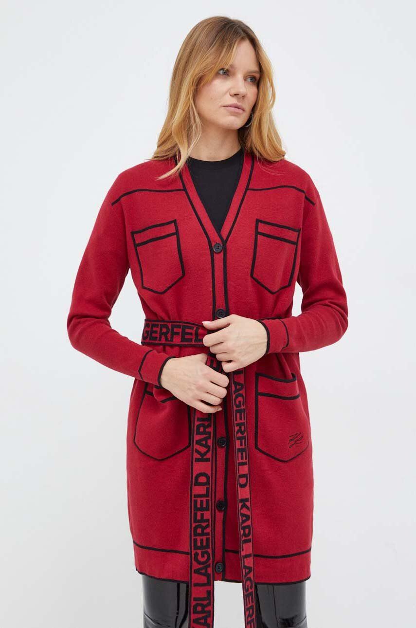 Levně Svetr s příměsí vlny Karl Lagerfeld červená barva, lehký