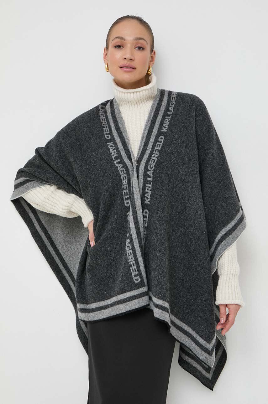 Karl Lagerfeld poncho de lana culoarea gri, călduros