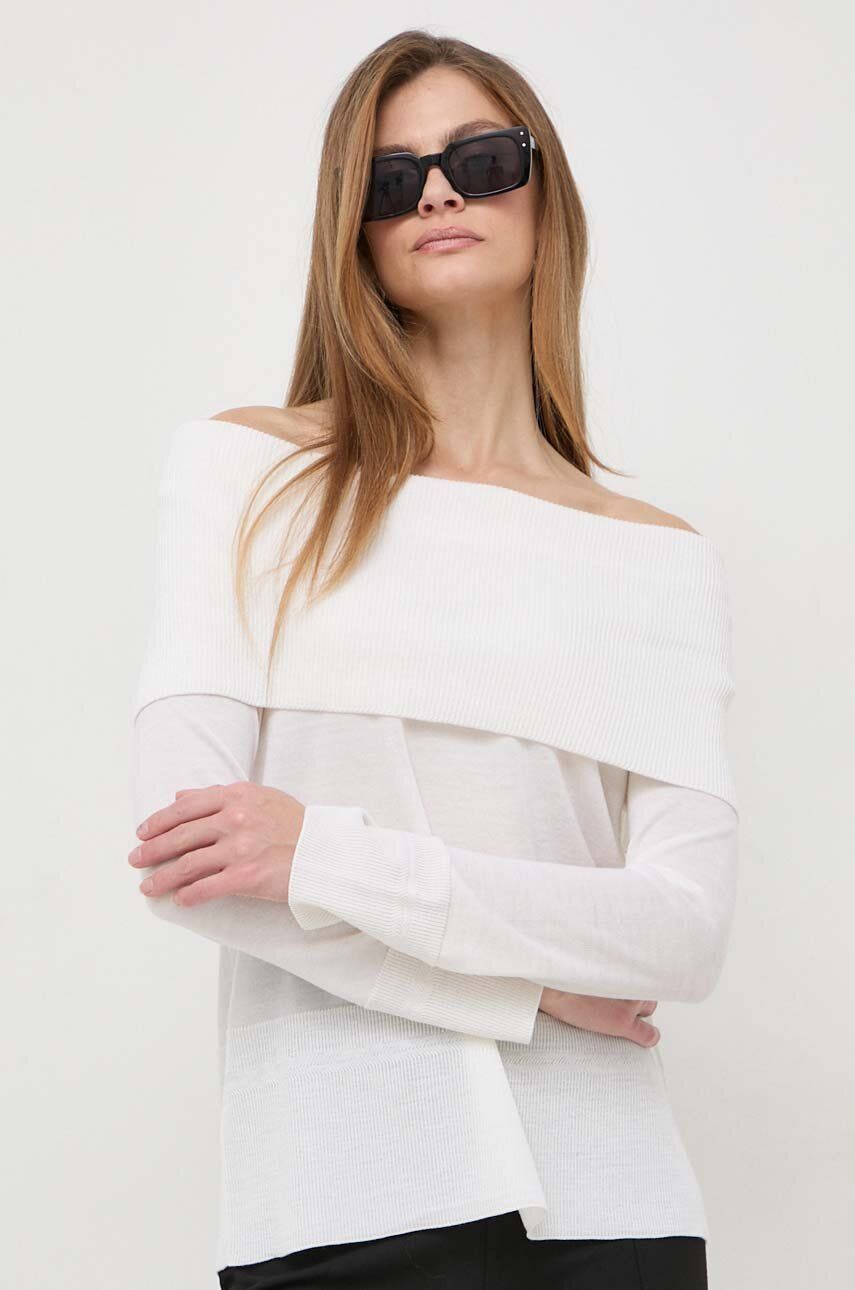 Max Mara Leisure pulover de lana femei, culoarea alb, light