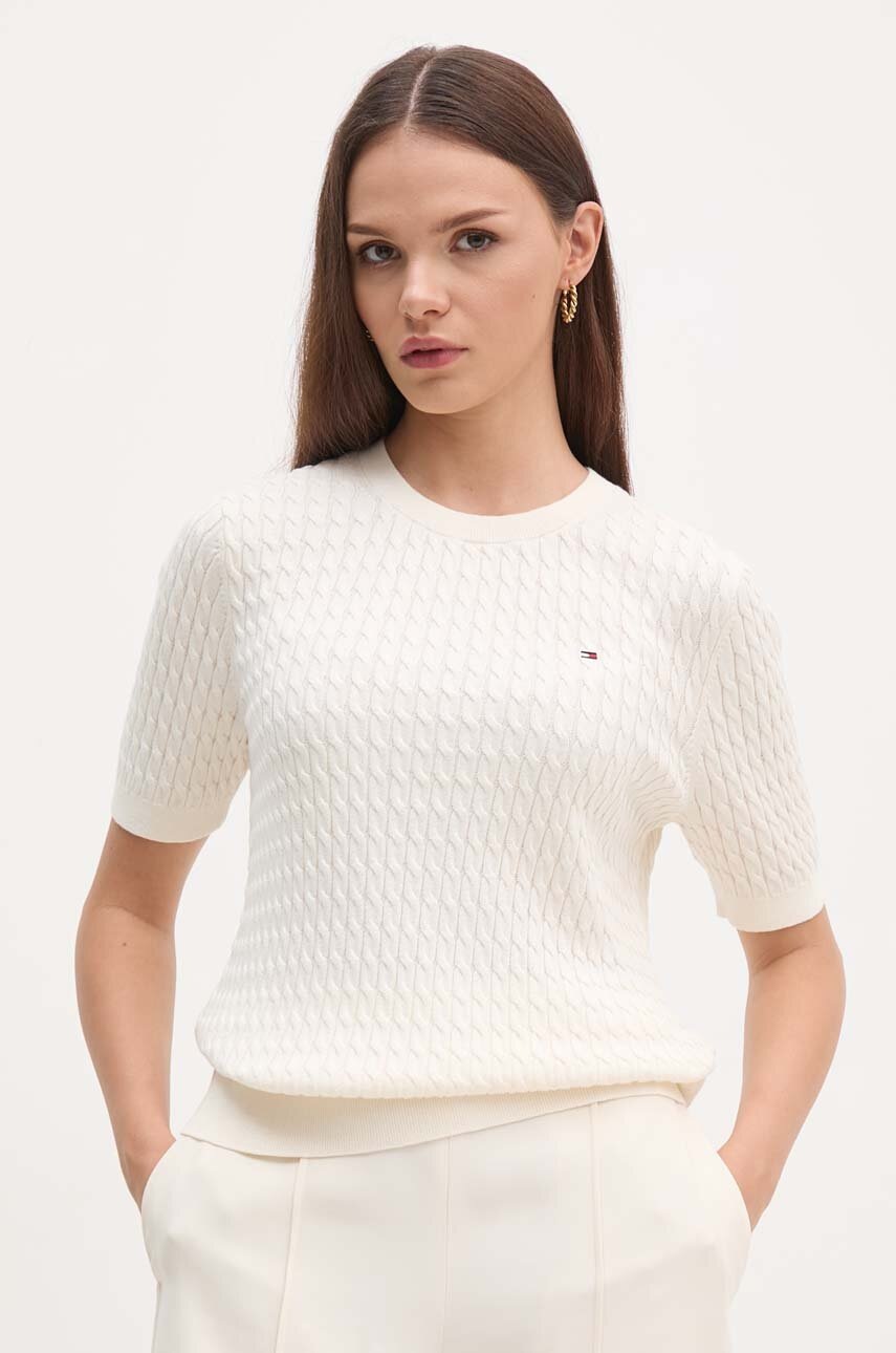 

Памучен пуловер Tommy Hilfiger в бежово от лека материя WW0WW41787, Бежов