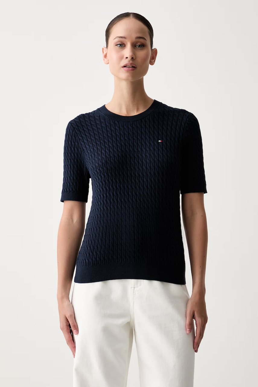 Tommy Hilfiger sweter z krótkim rękawem damski bawełniany