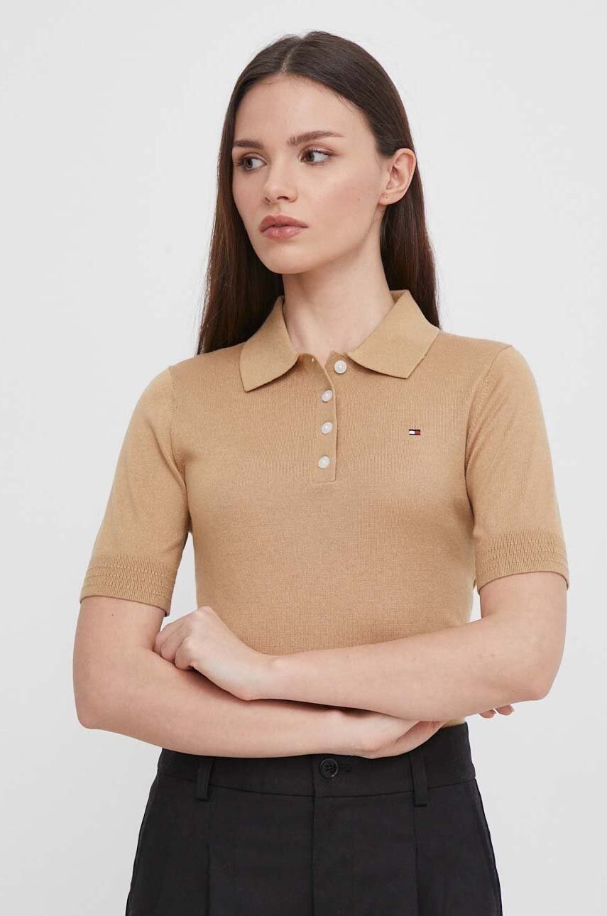 

Пуловер Tommy Hilfiger дамски в бежово от лека материя WW0WW37937, Бежов