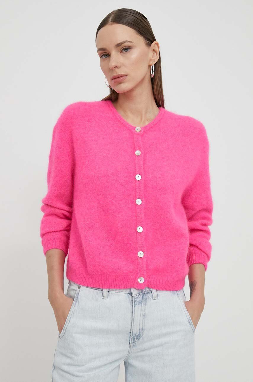 American Vintage cardigan din lana culoarea roz, călduros
