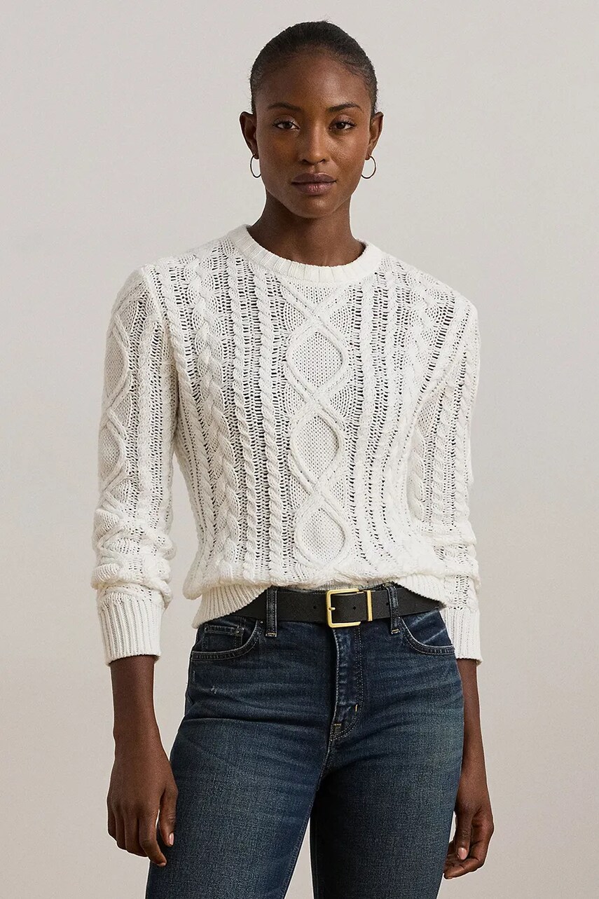 Levně Bavlněný svetr Lauren Ralph Lauren bílá barva, lehký