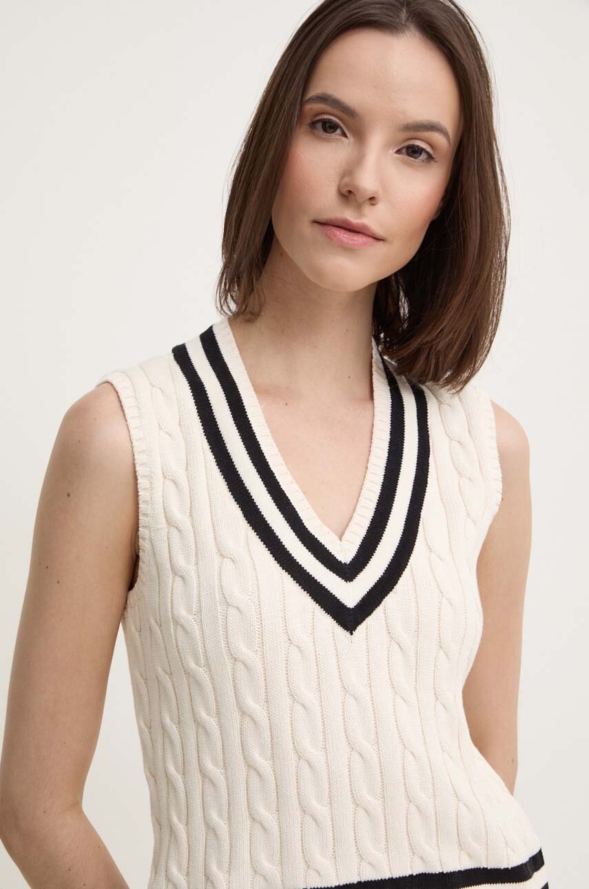 Bavlněná vesta Lauren Ralph Lauren béžová barva, 200933250