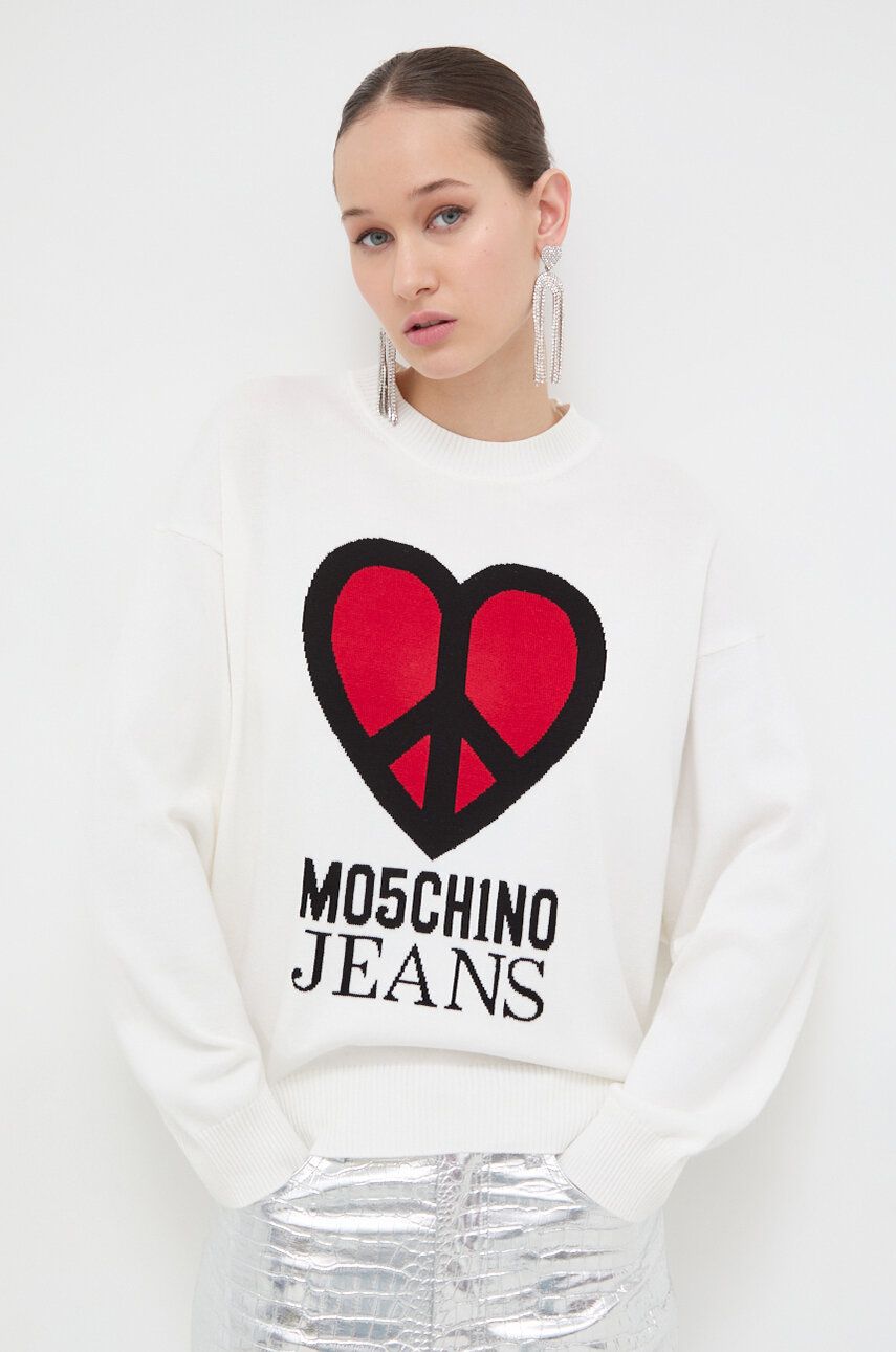 Bavlněný svetr Moschino Jeans béžová barva, lehký