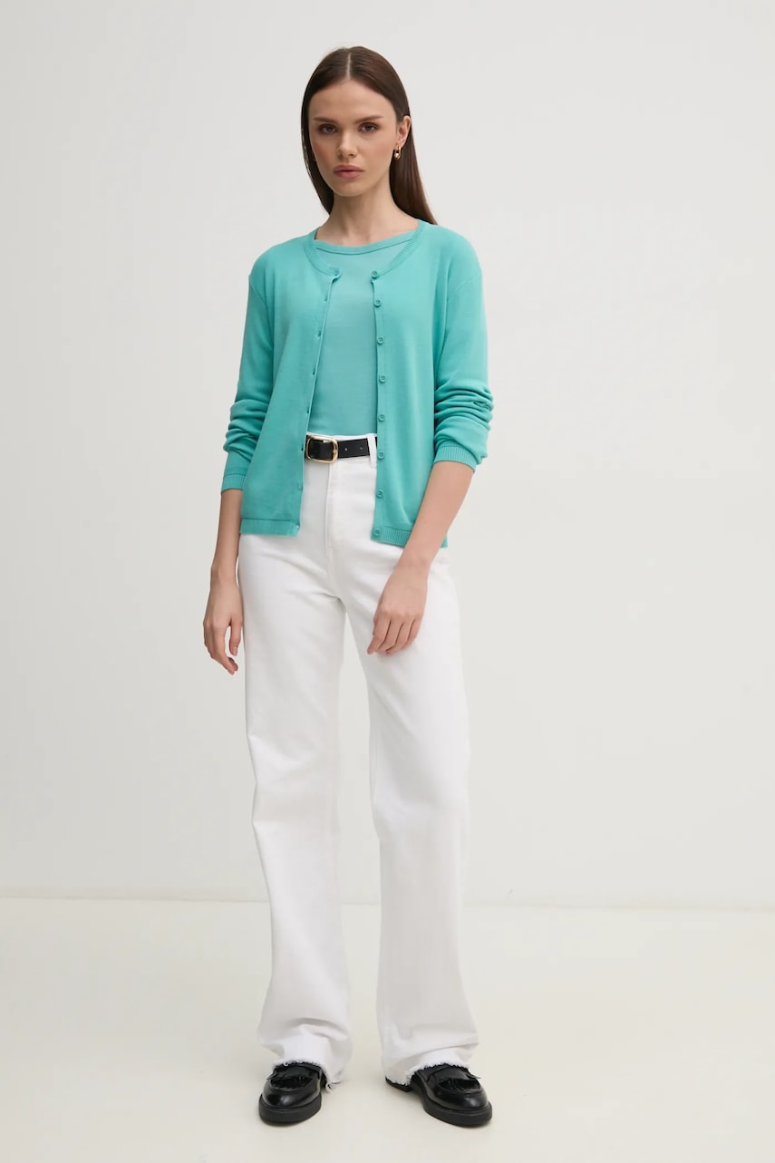 Хлопковый кардиган United Colors of Benetton цвет бирюзовый лёгкий 1091D5558 Хлопковый кардиган United Colors of Benetton цвет бирюзовый лёгкий 1091D5558