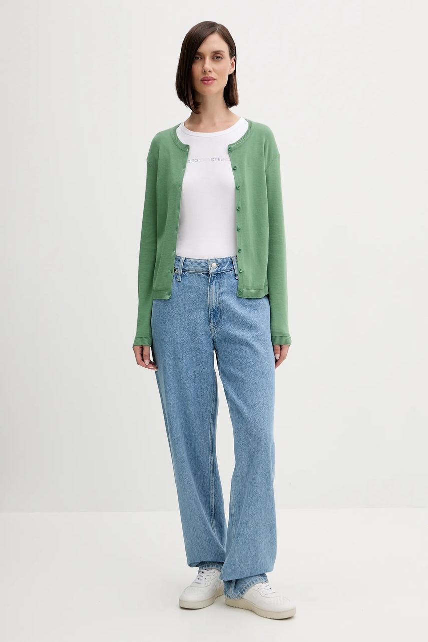 Хлопковый кардиган United Colors of Benetton цвет зелёный лёгкий 1091D5558
