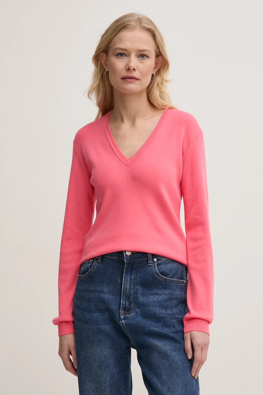 United Colors of Benetton pulover de bumbac culoarea roz, light, 1091D4625 United Colors of Benetton pulover de bumbac culoarea roz, light, 1091D4625
